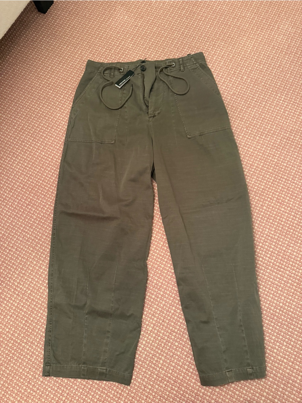 Olive Green Drawstring Hem Utility Pants